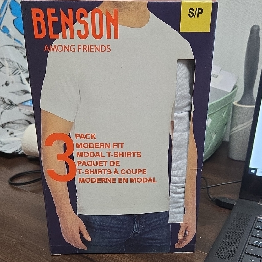 Benson Men's Size S White Modal Crew Neck T-Shirts - 3 Pack